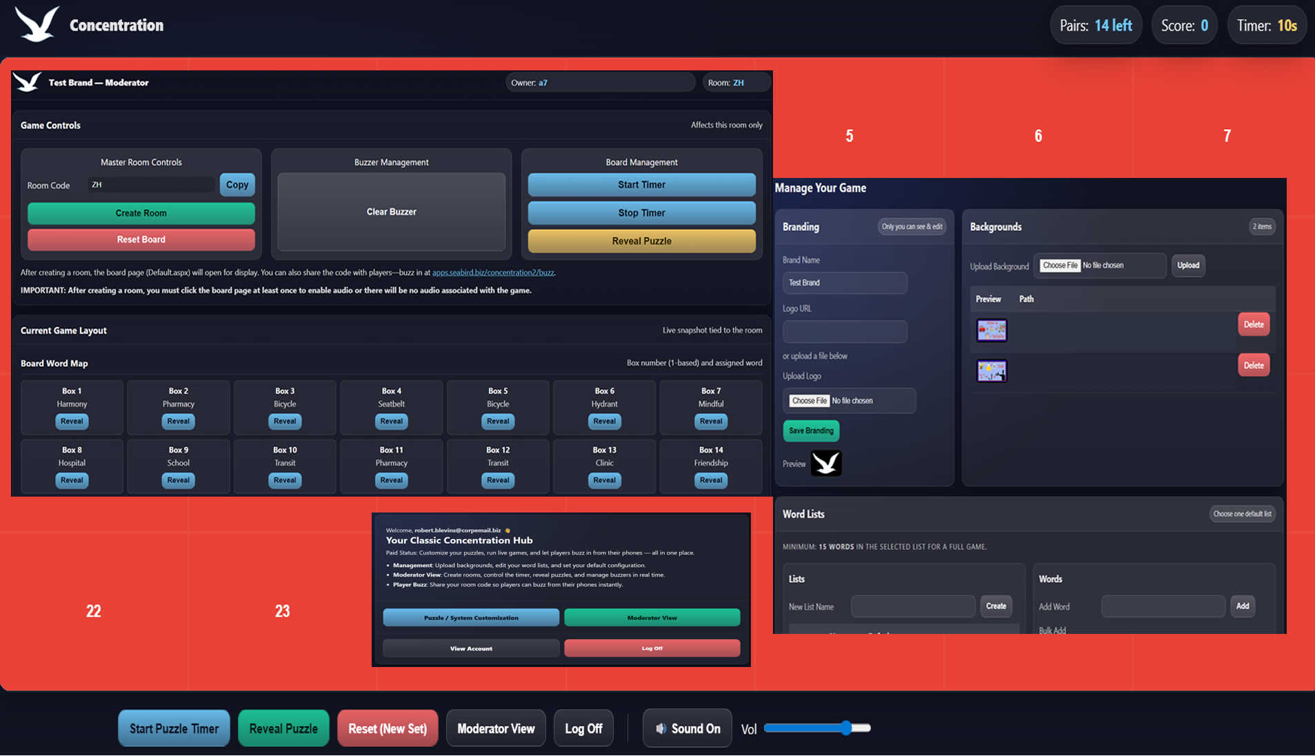 Gameplay screenshot of SeaBird Concentration with colorful tiles